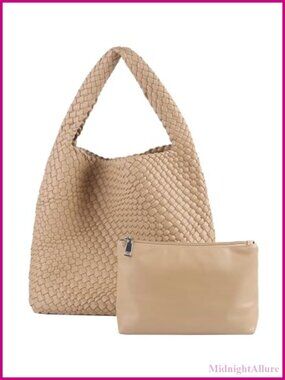 Hand Woven Vegan Leather Tote Bag Shoulder Handbag Travel Purse